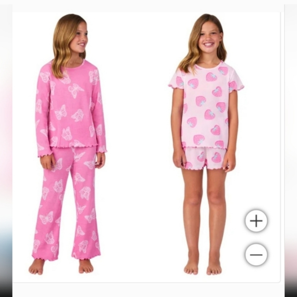 Saint Eve Youth Girls' 4-piece Short & Long Thermal Pajama Set, Pink - Large,nwt
